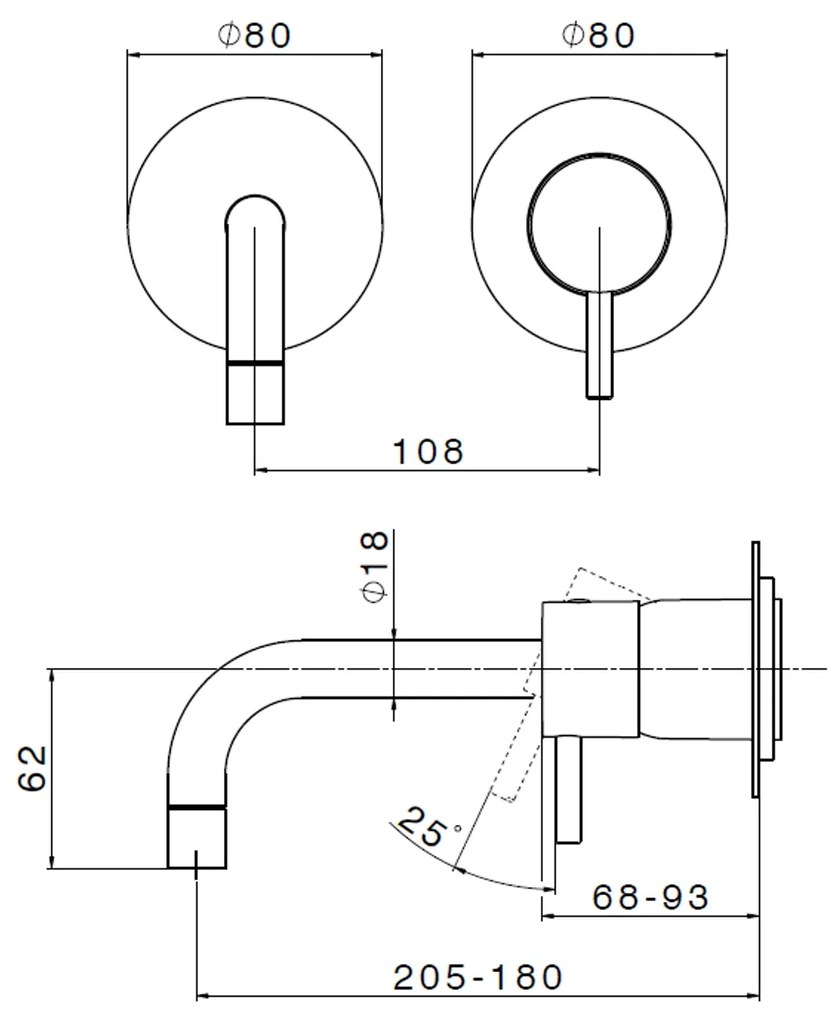 Salenzi Giro inbouw wastafelkraan geborsteld messing (afbouwdeel)