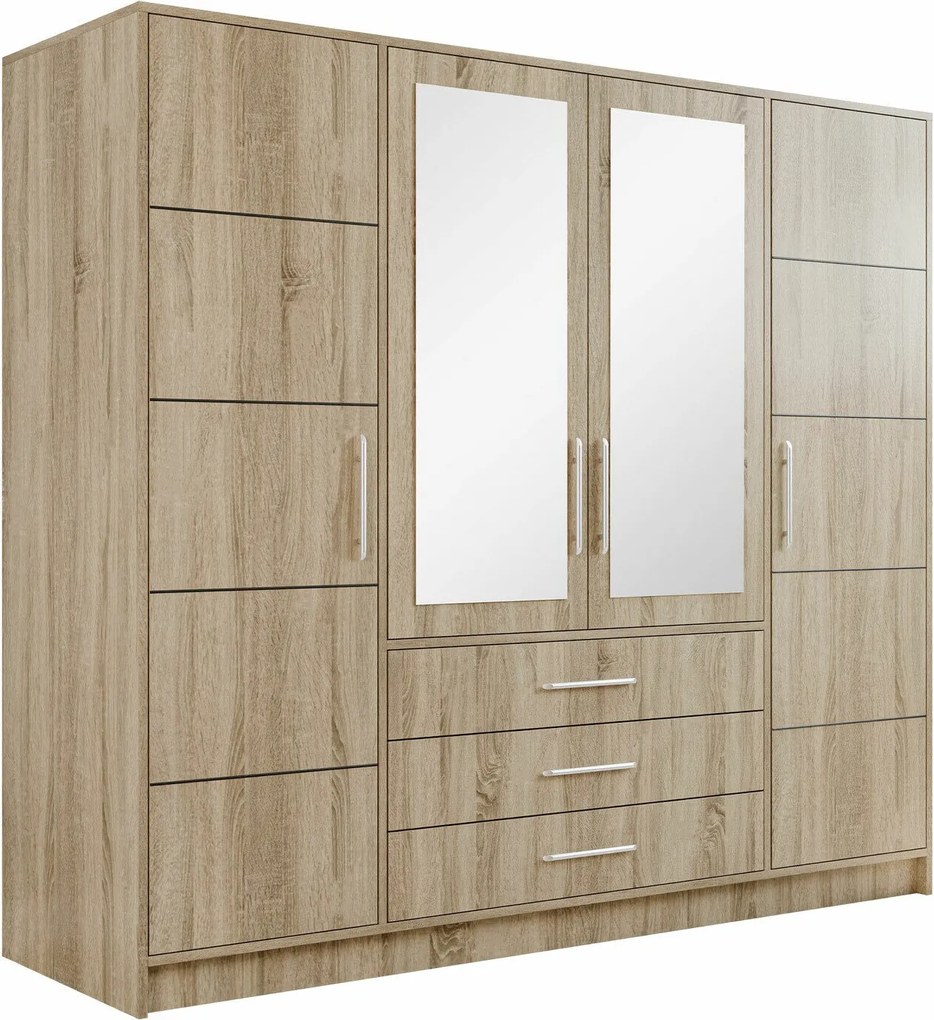 Kledingkast Dortivu, Zilver, Sonoma eik, 200x196x58cm, 174 kg, Kledingkast deuren: Met scharnieren