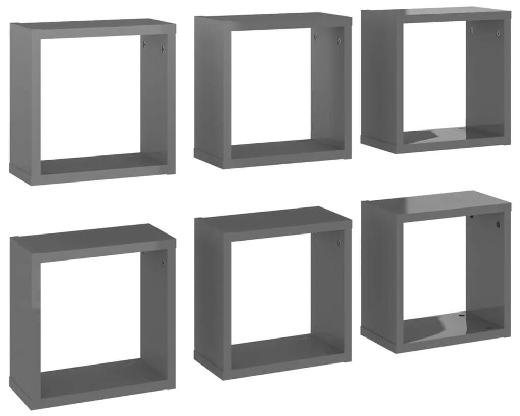 vidaXL Wandschappen kubus 6 st 30x15x30 cm hoogglans grijs