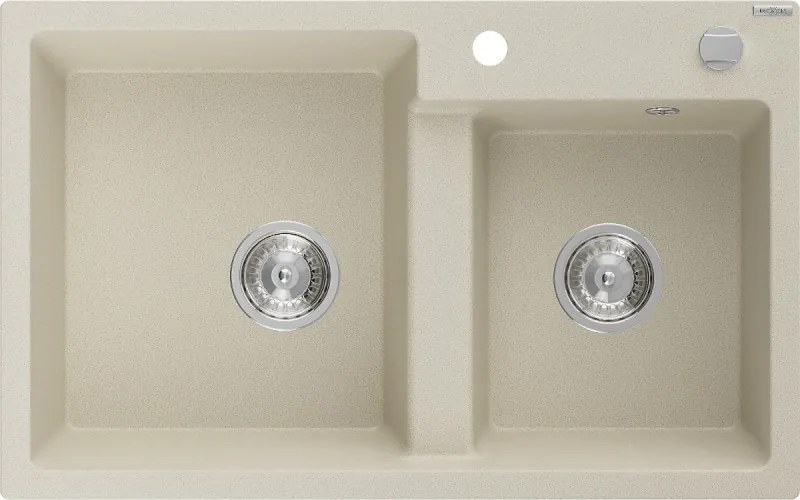 Mexen Tomas granit gootsteen 2-kamerig 800 x 500 mm, beige, chrom sifon - 6516802000-69