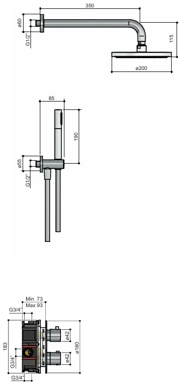 Hotbath Buddy IBS12A inbouw regendouche 20cm met 3 standen handdouche, glijstang en plafondbuis 30cm chroom