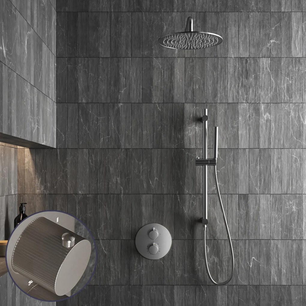 Saniclear Exclusive Stripes inbouw regendouche rond met 20cm hoofddouche, muurarm en glijstang RVS
