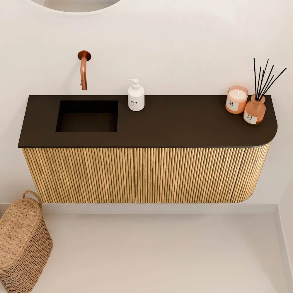 Mondiaz Joya 90cm toiletmeubel ronding rechts oak met wastafel faye links zonder kraangat urban