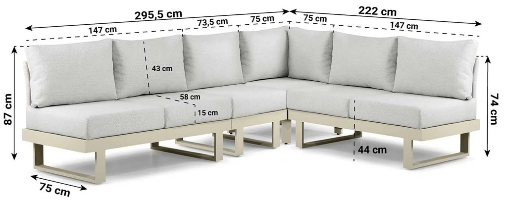 Hoek loungeset 6 personen Aluminium Taupe  Lifestyle Garden Furniture Lorenzo