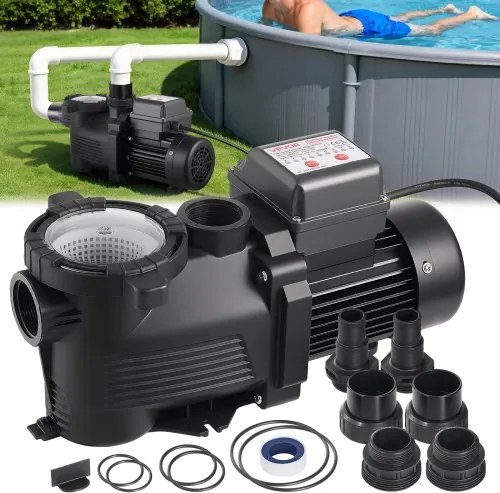 VEVOR zwembadpomp 550 W, filterpomp met een maximale doorstroomsnelheid van 14.000 l/u, eentraps zwembadpomp, 3450 tpm, maximale opvoerhoogte van 12 m, met 24-uurs timer en filtermand, voor bovengrondse en ingegraven zwembaden en spa's.