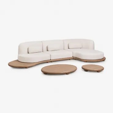 Tuinset Met Modulaire 3-delige Rechter Chaise Longue Bank En 2 Salontafels Van Acaciahout Gerard Lichte Acaciekleur - Sklum