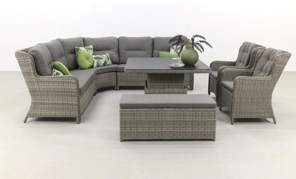 Sandigo lounge dining set met bijzetbank + 2x dining tuinstoel