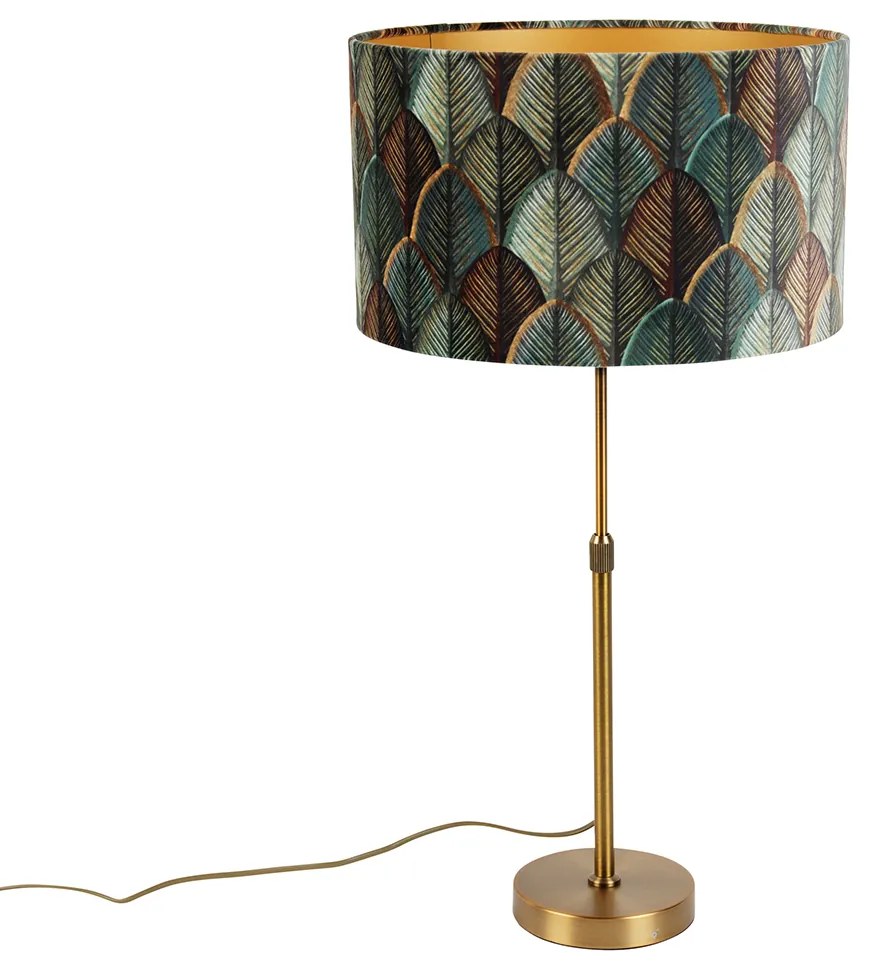 Tafellamp brons met velours lampenkap blad dessin met gouden binnenkant - Parte