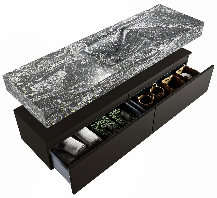 Mondiaz Alan DLux badmeubel 150cm urban 2 lades met wastafel lava midden 1 kraangat