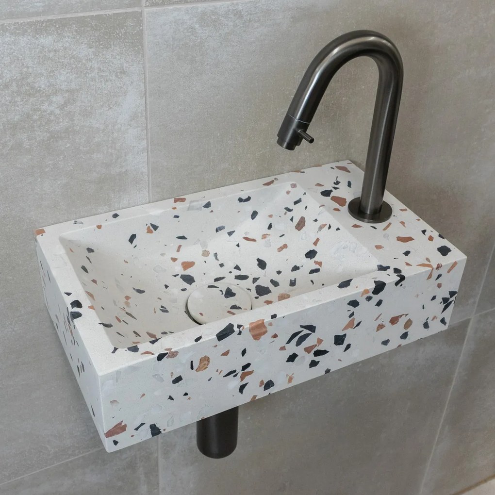 Saniclear Terrazzo fonteinset met gebogen kraan in gunmetal