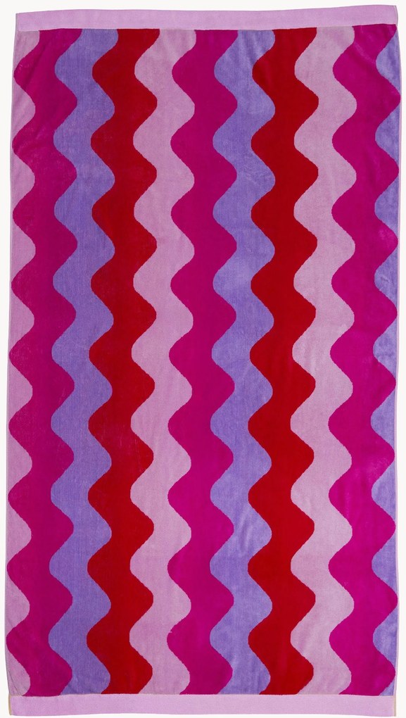Katoenen velours jacquard strandhanddoek Waves met badstof achterzijde