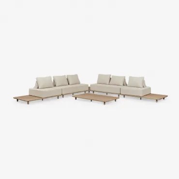 Woonkamerset Met Een Modulaire Hoekbank Met 4-delige Set, Een Bijzettafel En Een Salontafel, 160 X 95 Cm, In Portet Acacia. Gardenia Wit - Sklum