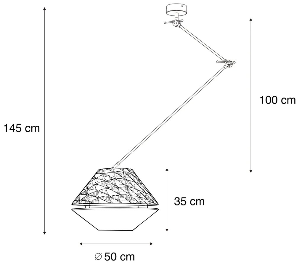 Hanglamp zwart met dubbele velours lampenkap blad dessin en beige - Blitz