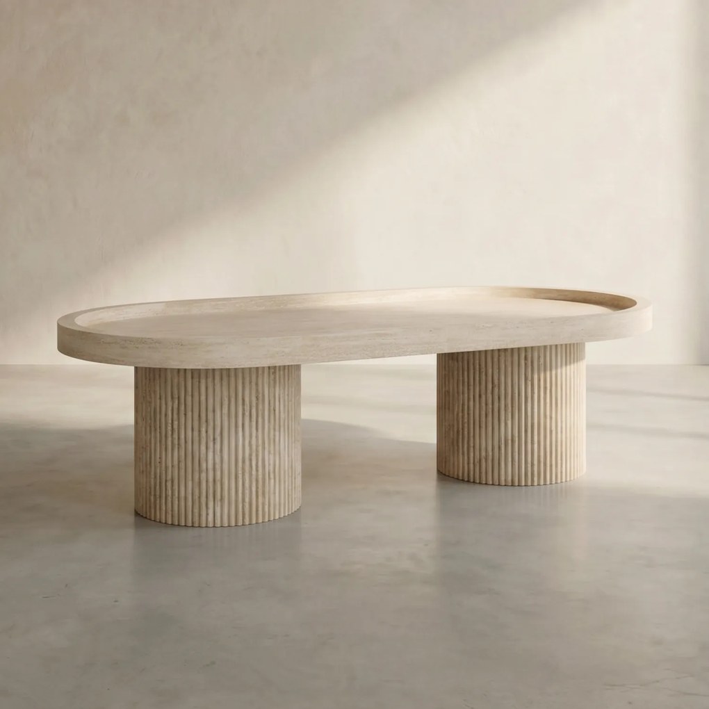 Salontafel Met Travertin-look - 60 X 120cm.