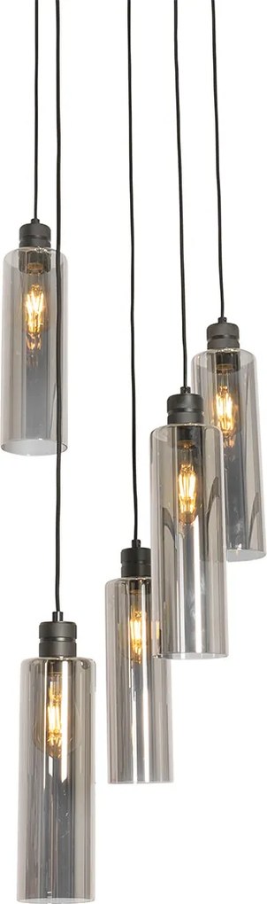 Moderne hanglamp zwart met smoke glas 5-lichts - Stavelot