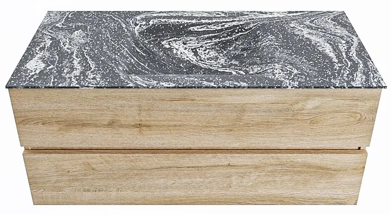 Mondiaz Vica DLux badmeubel 110cm washed oak 2 lades met wastafel lava midden zonder kraangat