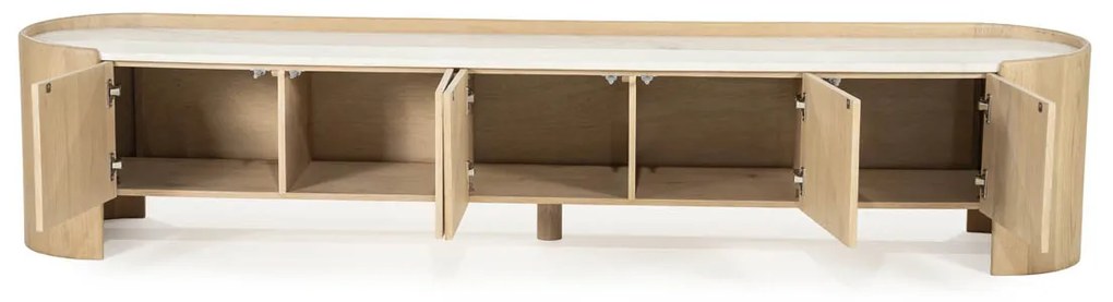 Tv-meubel Eiken Met Wit Marmer 240 Cm - 240x45x50cm.