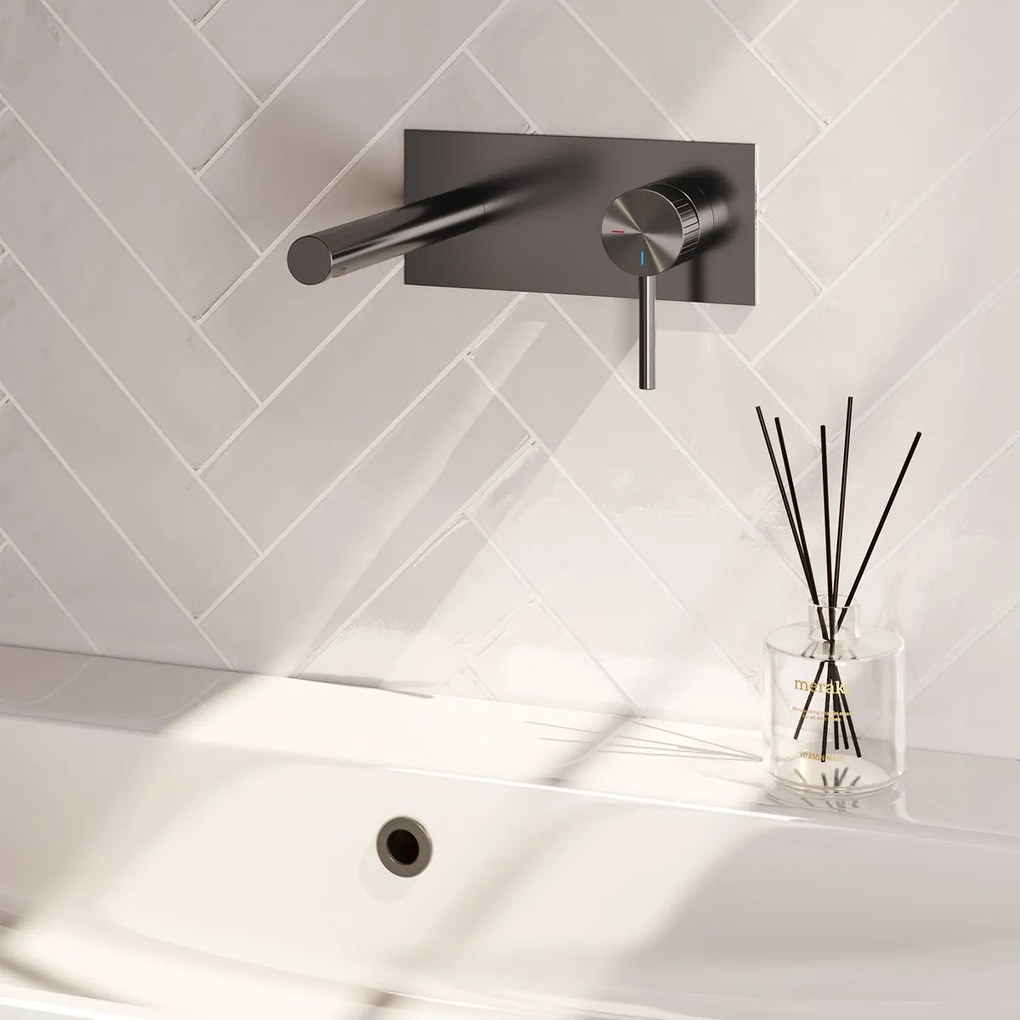 Brauer Stripe inbouw wastafelkraan ColdStart met rechte uitloop en afdekplaat model A1 gunmetal geborsteld PVD