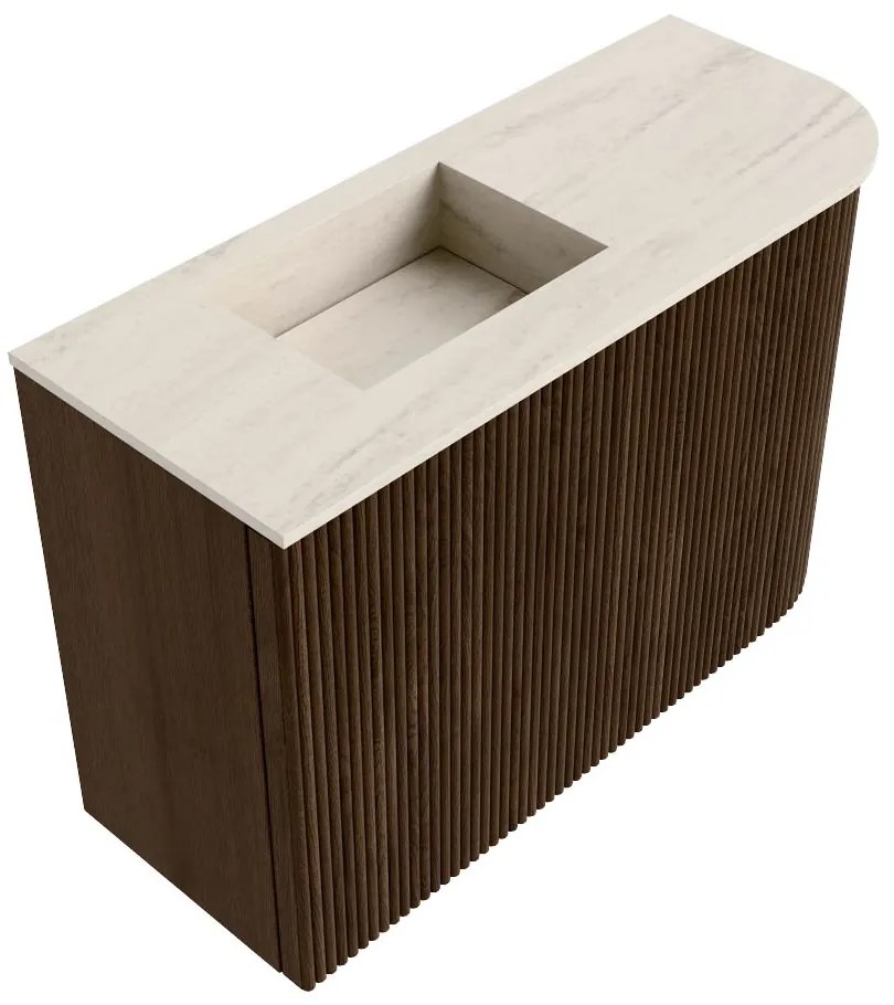 Mondiaz Joya DLux 60cm toiletmeubel ronding rechts walnut met wastafel faye links zonder kraangat meli