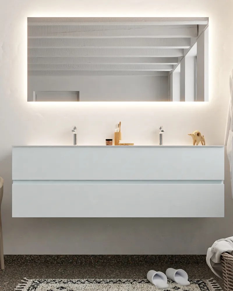 Mondiaz Vica 150cm badmeubel clay 2 lades wastafel Cloud dubbel met 2 kraangaten