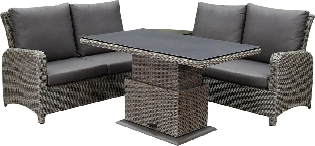 Showroommodel Florida hoek dining loungeset 4 delig verstelbare tafel bruin grijs