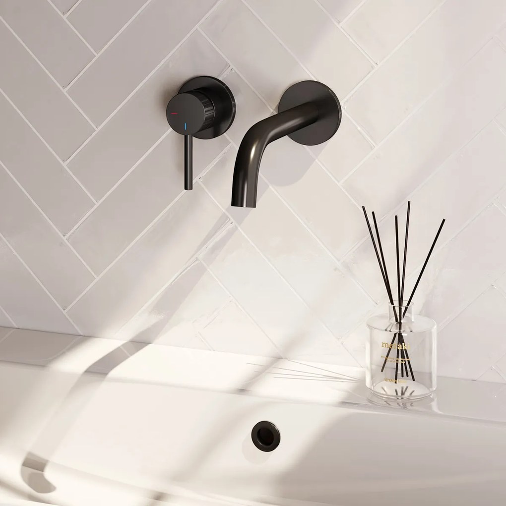 Brauer Stripe inbouw wastafelkraan ColdStart met gebogen uitloop en rozetten model A2 zwart mat