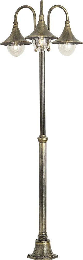 Klassieke buitenlantaarn zwart met antiek goud 200cm 3-lichts IP44 - Daphne