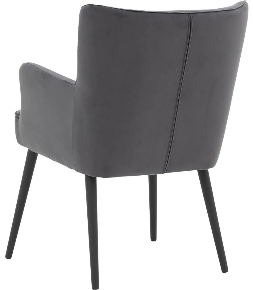 Goossens Eetkamerstoel Rob antraciet velvet stof met armleuning, urban industrieel