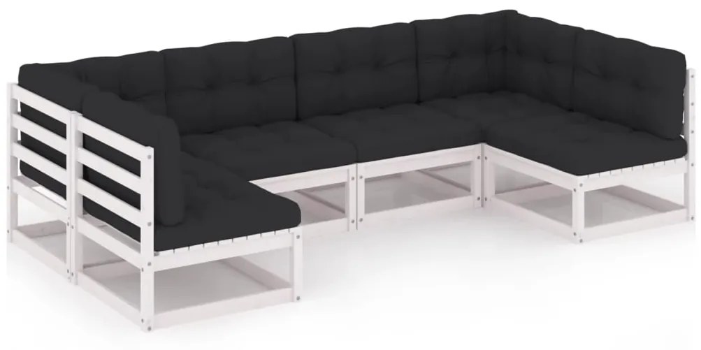 vidaXL 6-delige Loungeset met kussens massief grenenhout wit