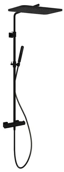 Hotbath Gal thermostatische regendoucheset met 27x40cm rechtoekige hoofddouche staafhanddouche zwart mat SDSGL9BL5
