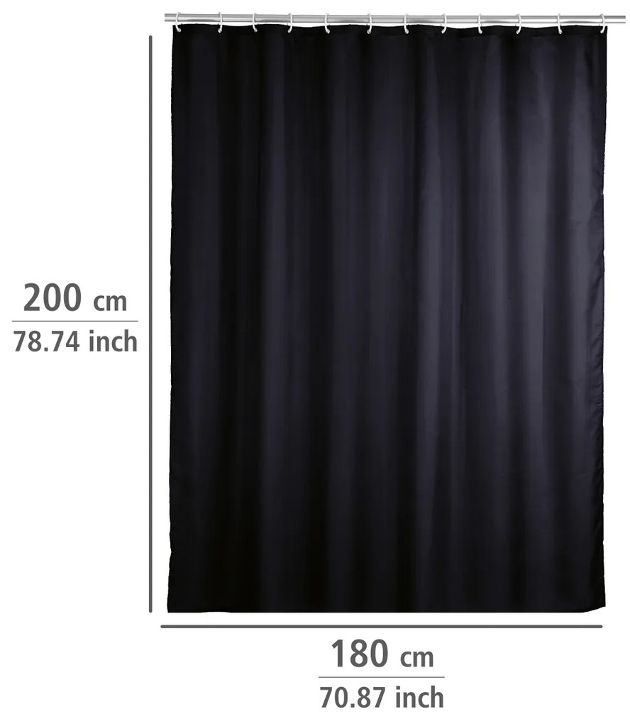 Wenko anti-schimmel douchegordijn 180x200cm polyester uni zwart inclusief ringen