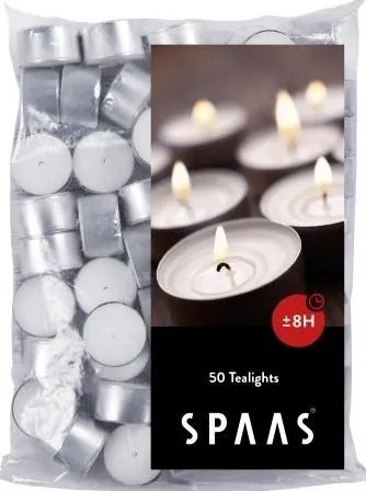 Spaas Theelichtjes - 50 stuks - +/- 8 branduren per stuk - Wit