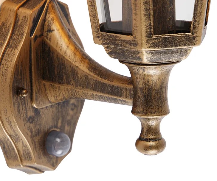 Klassieke buitenwandlamp antiek goud met bewegingssensor - New Haven
