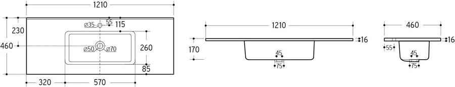 Comad Go keramische wastafel 120cm wit glans