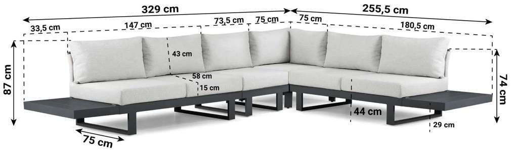 Hoek loungeset 6 personen Aluminium Grijs  Lifestyle Garden Furniture Lorenzo