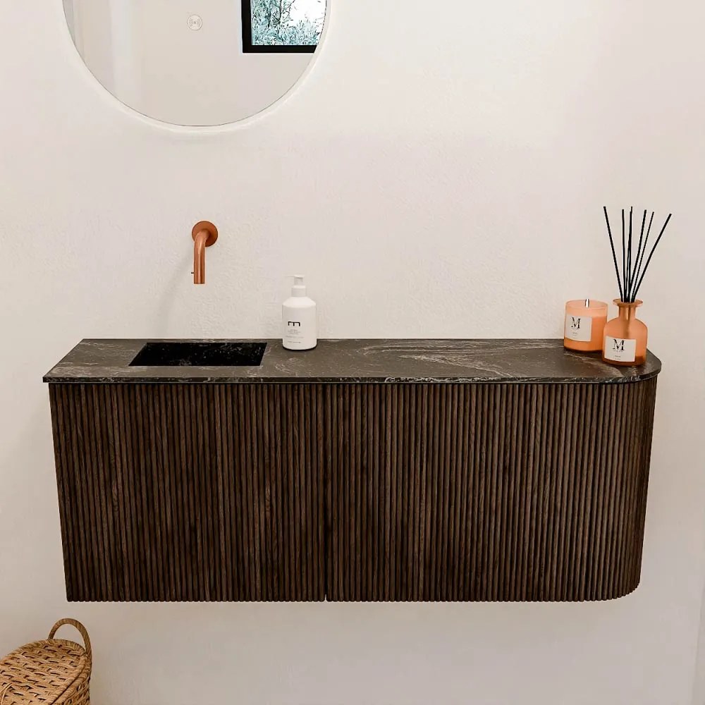 Mondiaz Joya DLux 100cm toiletmeubel ronding rechts walnut met wastafel faye links zonder kraangat lava