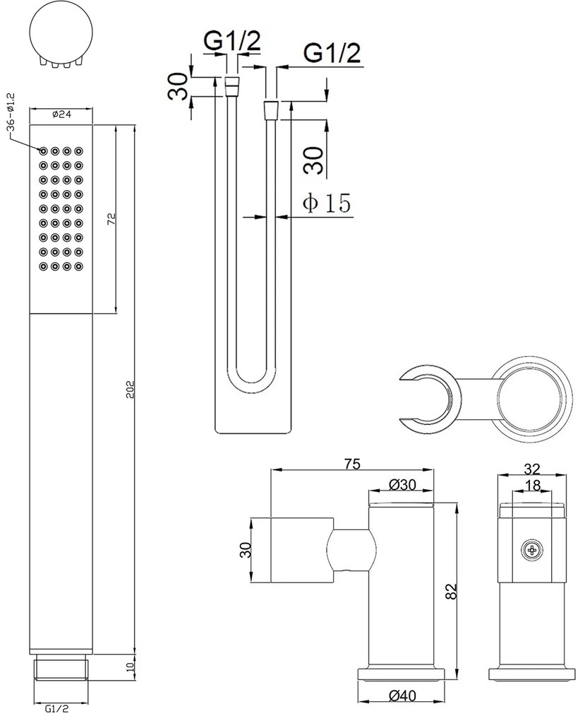 Mueller Ferro staafhanddoucheset met wandhouder mat zwart met gunmetal
