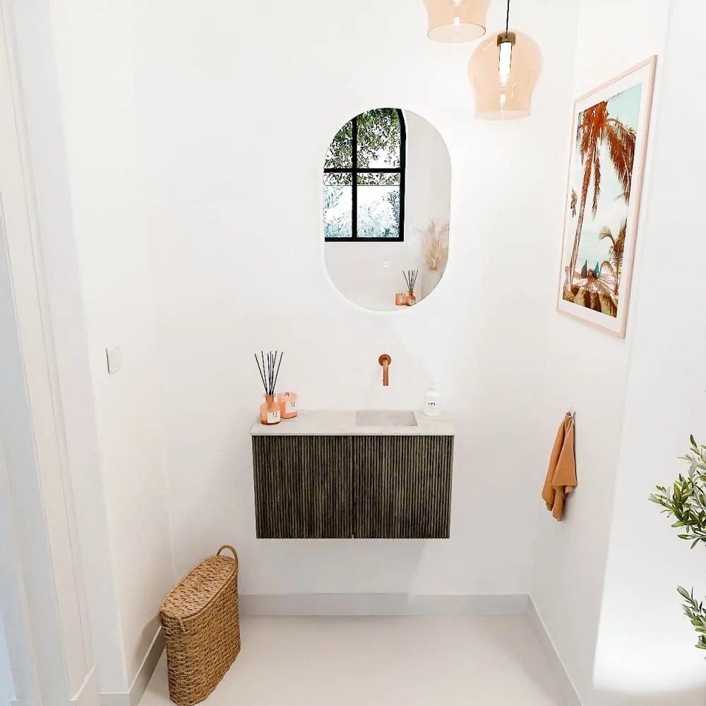 Mondiaz Joya DLux 70cm toiletmeubel shadow met wastafel faye rechts zonder kraangat ostra