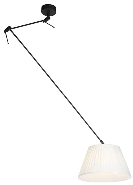 Hanglamp zwart met plisse kap 35cm crème - Blitz