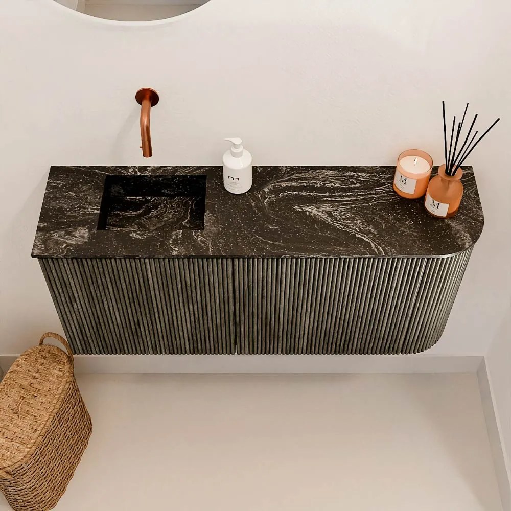 Mondiaz Joya DLux 90cm toiletmeubel ronding rechts shadow met wastafel faye links zonder kraangat lava