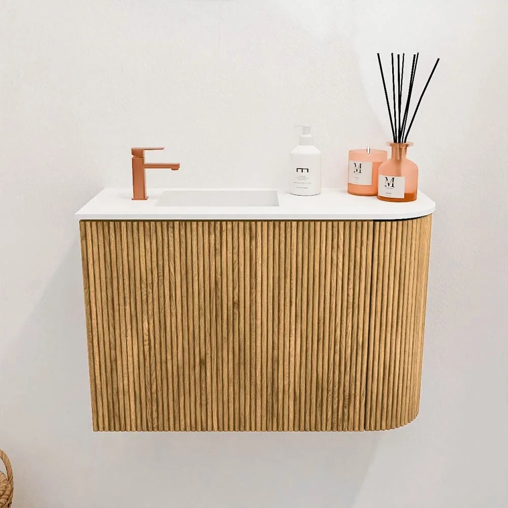 Mondiaz Joya 60cm toiletmeubel ronding rechts oak met wastafel faye links 1 kraangat talc