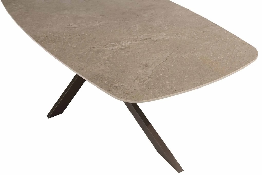 4 Seasons Outdoor Fabrice tuinset terre met Prado tafel met keramisch blad in barrelvorm 240 x 105 cm SALE Tuinset bruin weerbestendig