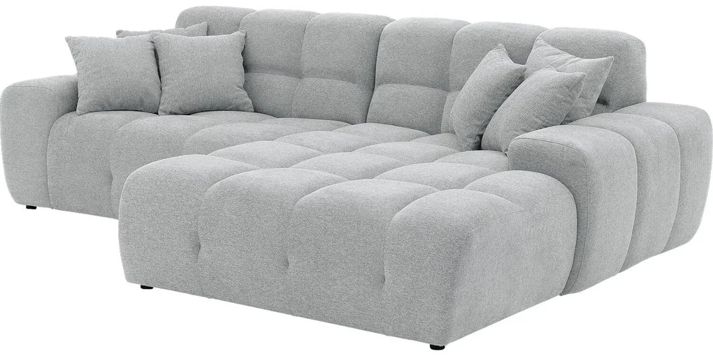 Goossens Excellent Bank Kubus - 40 X 40 Cm Stiksel lichtgrijs, stof, 1,5-zits, modern design met chaise longue rechts