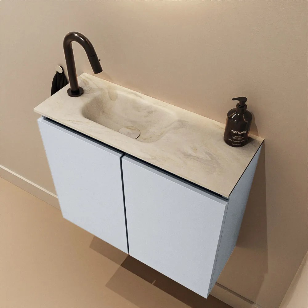 Mondiaz Ture DLux toiletmeubel 60cm clay met wastafel ostra links met kraangat