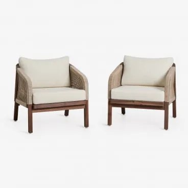 Set Van 2 Tuinstoelen Van Acaciahout Dubai Donker Acaciabruin & Stof Gardenia Wit - Sklum