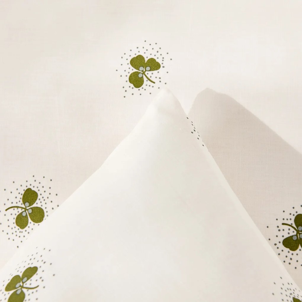 Beddengoedset van 30% gerecycled katoen, vierkant kussensloop, klaverprint, LUCKY CLOVER