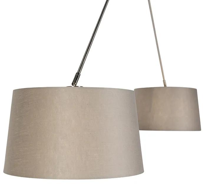 Hanglamp staal met linnen kappen taupe 35 cm 2-lichts - Blitz Landelijk / Rustiek, Modern E27 cilinder / rond rond Binnenverlichting Lamp