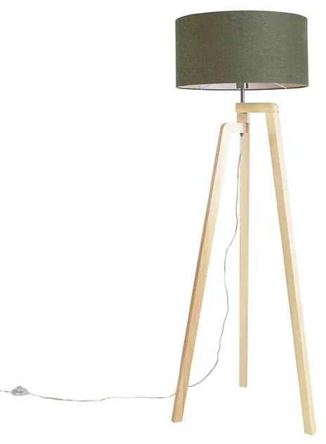 Vloerlamp tripod hout met kap 50 cm groen - Puros