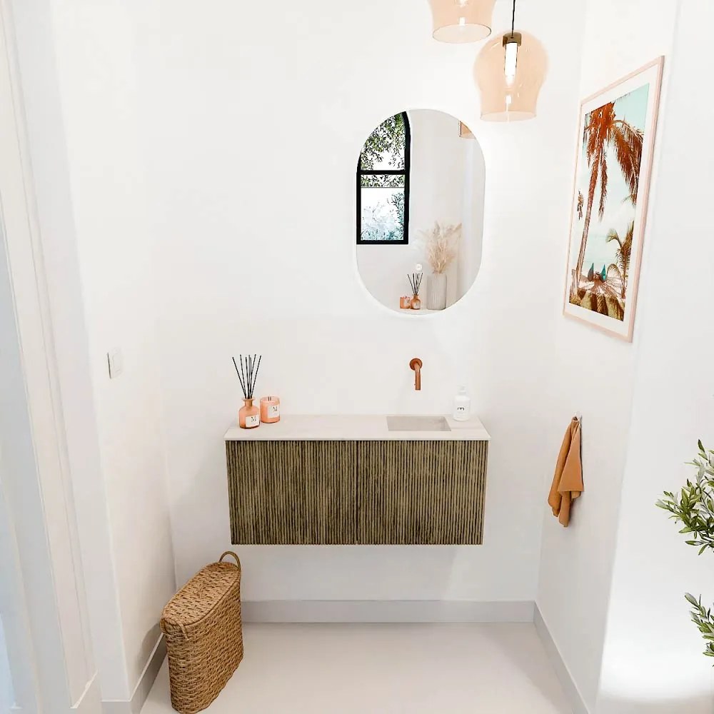 Mondiaz Joya DLux 90cm toiletmeubel dusk met wastafel faye rechts zonder kraangat meli
