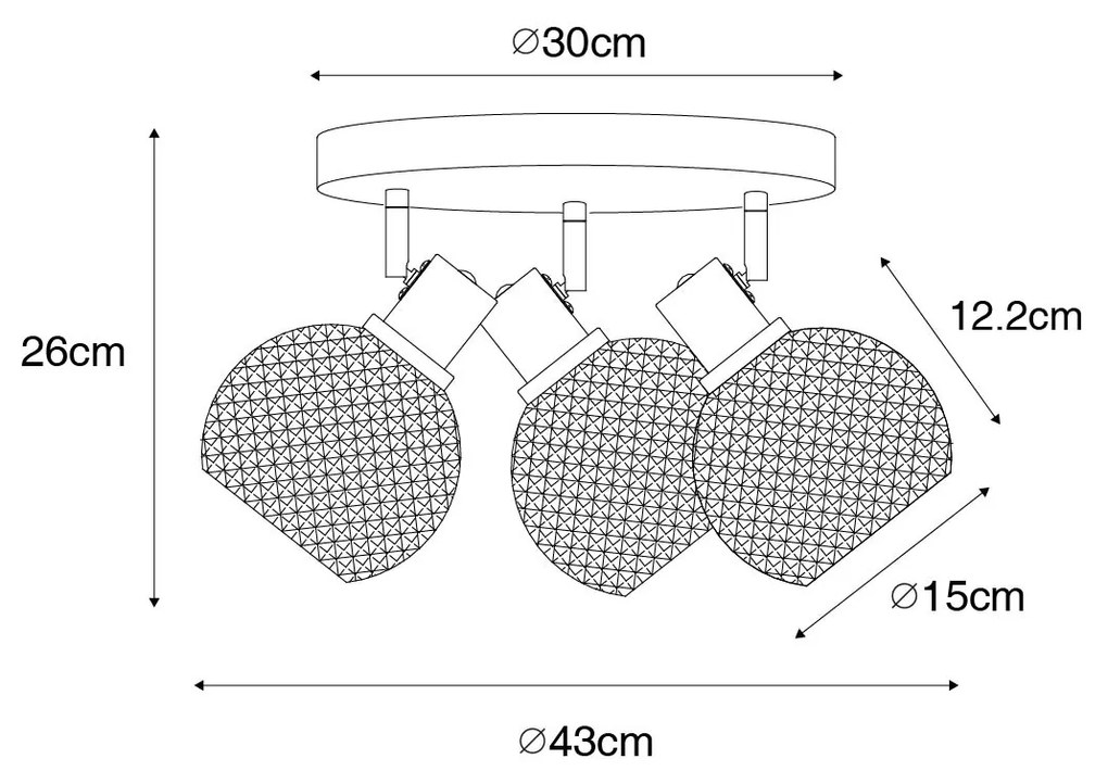 Design spot zwart met smoke glas 3-lichts rond - Chico